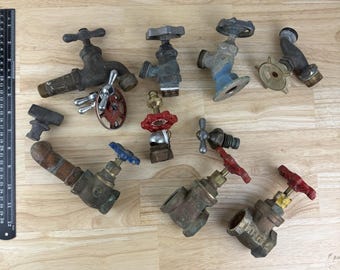 7 Vintage Brass Gate Valves Water Gas Spigots with Handles W/ Extras For Repair