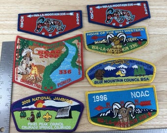 7 Boy Scouts Patch Mixed Lot Blue Mountain Council, Wa-La-Moot-Kin 336 BSA NOAC