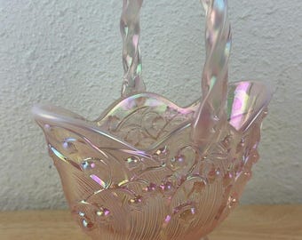 Fenton Art Glass Iridescent Pink Carnival Basket Pink Opalescent Mike Fenton