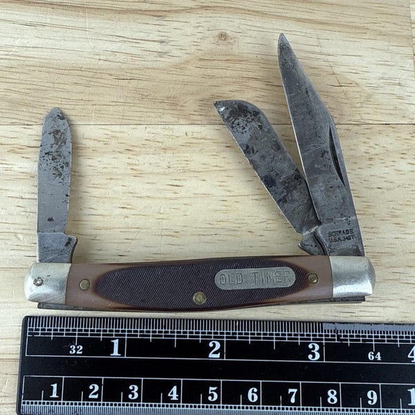 Vintage Schrade 340T Old Timer 3 Blade Stockman Pocket Knife USA Sawcut Handle