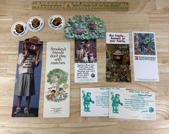 Smokey The Bear Only you can Prevent Forest Fires Bookmarks, Stickers Ruler Lot