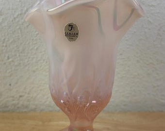 Fenton Pink Iridescent Opalescent Glass Lily of the Valley Handkerchief Vase