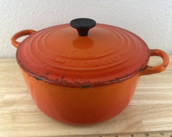 Casserole Le Creuset #18 Fonte émaillée – Orange Flame, Anse Creuse, Avec Couvercle