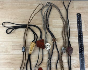 7 Vintage Cowboy Bolo Ties Western Designs, Polished Rocks Stone Tips W/ Others