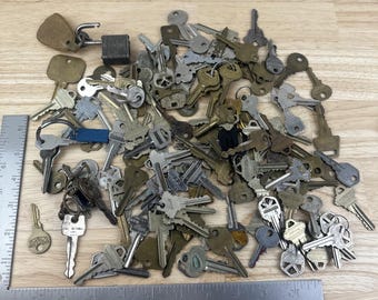Vintage Grandpa Junk Drawer Key Lot, Car Automotive Mixed Lot Steampunk Gas