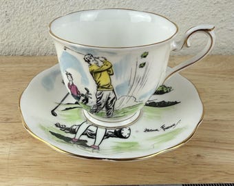 Royal Albert Bone China Arthur Ferrier Women Man Golf Teacup Cup & Saucer