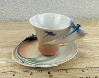 Franz Porcelain FZ00883 Dragonfly Demitasse Teacup Cup, Saucer
