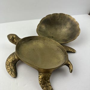 Vintage Brass Turtle Trinket Box Hinged Lid 8.5L Tortoise Jewelry Soap Dish