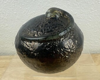 Tom Dimond Studio Art Glass Modernist Paperweight Grey Textured Metallic 1988