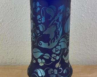 Fenton Favrene At Woodlands Edge Art Glass Vase Blue Memorial of Don Fenton