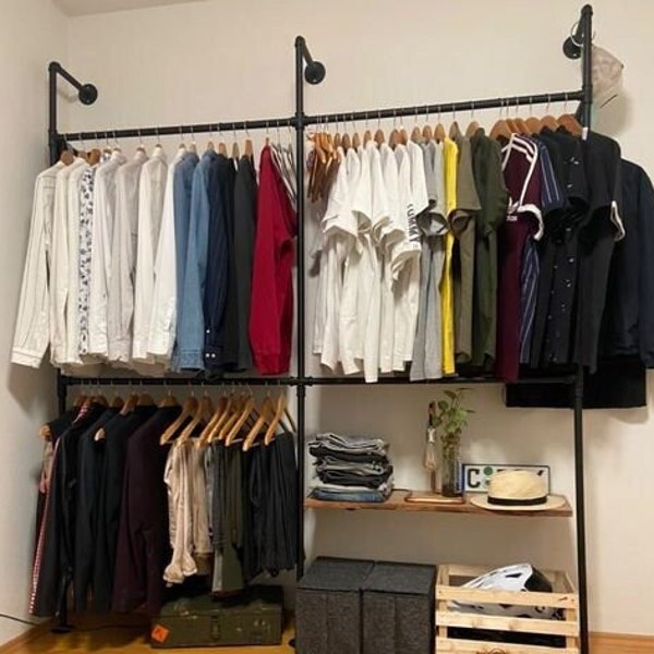 Clothes rack doubled and open Clothes rail black wall mounting Water tube furniture open closet industrial design • KIM II DOUBLE