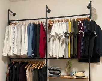 Clothes rack doubled and open Clothes rail black wall mounting Water tube furniture open closet industrial design • KIM II DOUBLE