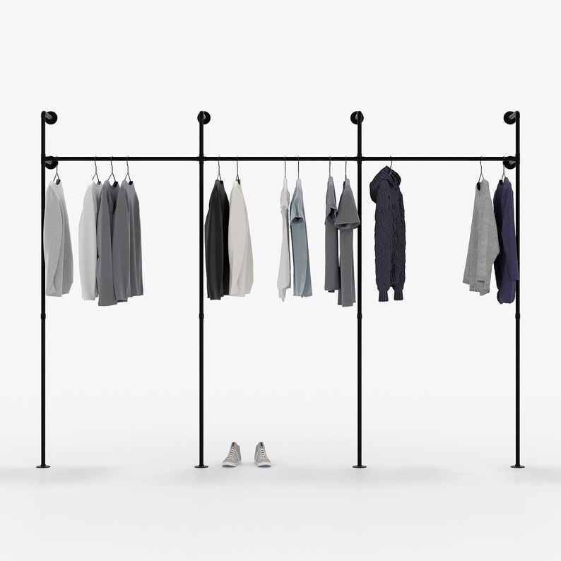 Wall Mounted Clothes Rail Black Modern Wardrobe Made of Metal Etsy