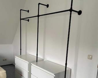 Coat rack made of water tubes clothes rail black for wall mounting open wardrobe system industrial furniture • KIM II