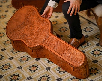 Classical Guitar Case - Hand Tooled with Full Grain Leather - Koxa Leather Brand