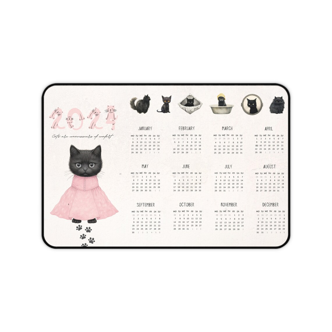 2024 Desk Mat, Cat Calander, 2024 Cats Calendar, Calendar 2024 Wall