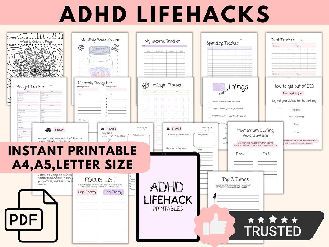 ADHD Life Hack Printable, ADHD Life Hacks, Life Hacks Digital Download