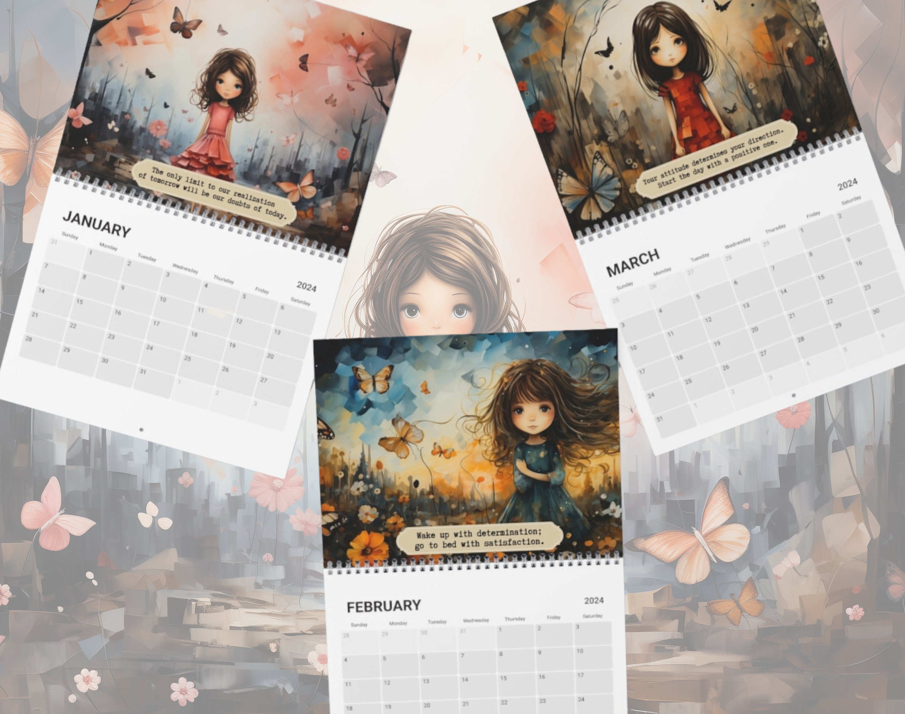 2024 Girl Wall Calendar, 2024 Calendar, Christmas Gift, Secret Santa