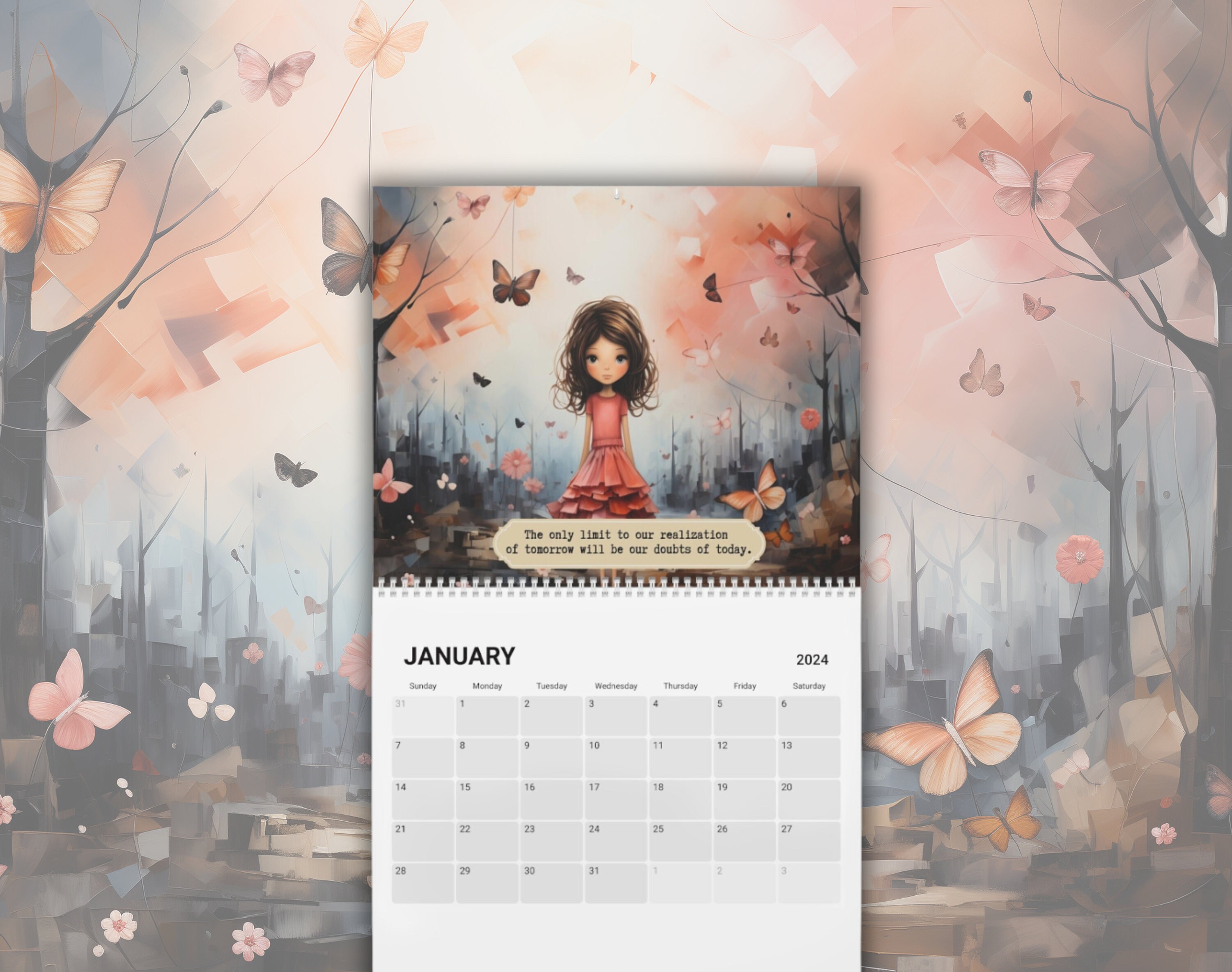 2024 Girl Wall Calendar, 2024 Calendar, Christmas Gift, Secret Santa