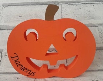 Pumpkin, personalised wooden pumpkin, Halloween decoration, boys or girls, freestanding
