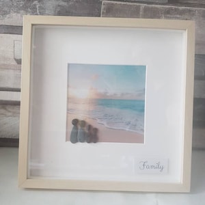 Pebble art, Family, unique design, wall art, sunset beach, housewarming gift, home decor, glass sea pebbles