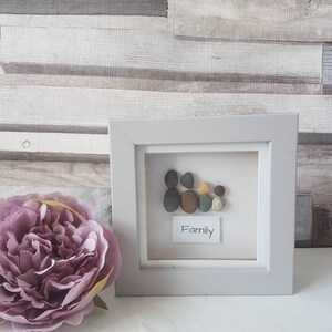 Family pebble art, new home gift, small box frame, birthday gift, Pebblesrok, home decor