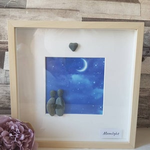 Pebble art, Moonlight, unique design, wall art, wedding gift, anniversary gift, special couple,