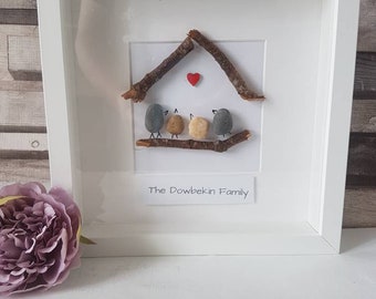 Family personalised pebble frame, family gift, new home gift, 3d box frame,
