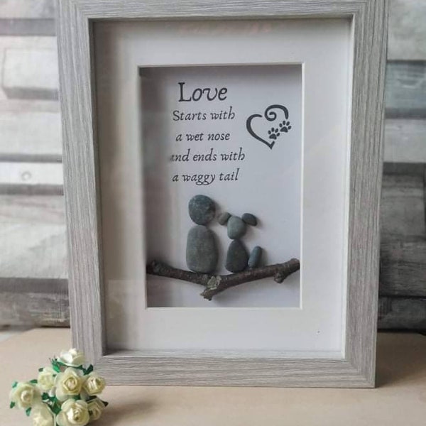Dog and owner pebble art gift for her, love starts with a wet nose and ends with a waggy tail, home decor