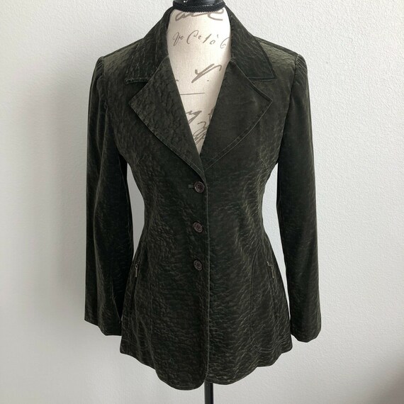 Vintage Blazer Jacket Small Olive Green Crushed Ve