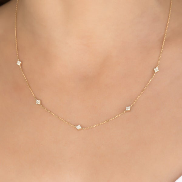 Diamond Station Necklace Etsy