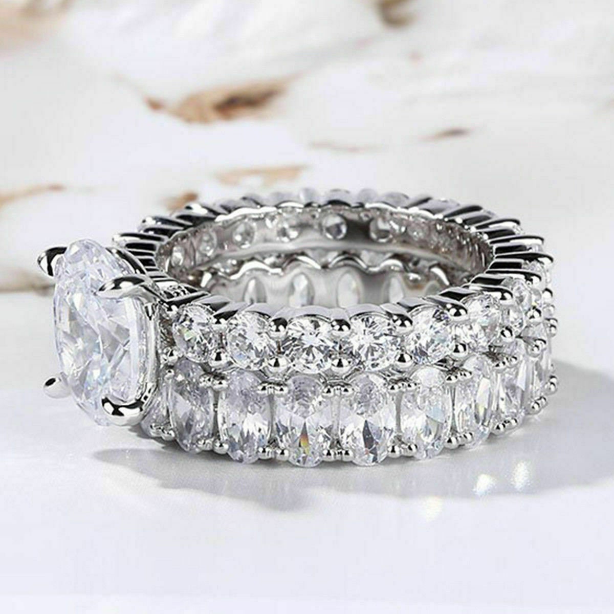 3CT Oval Cut Bridal Set in 14k/18k White Gold Oval Ring Set Etsy