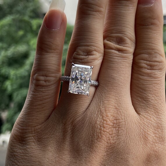 5.35 CT Radiant Cut Engagement Ring Hidden Halo Ring Wedding Etsy