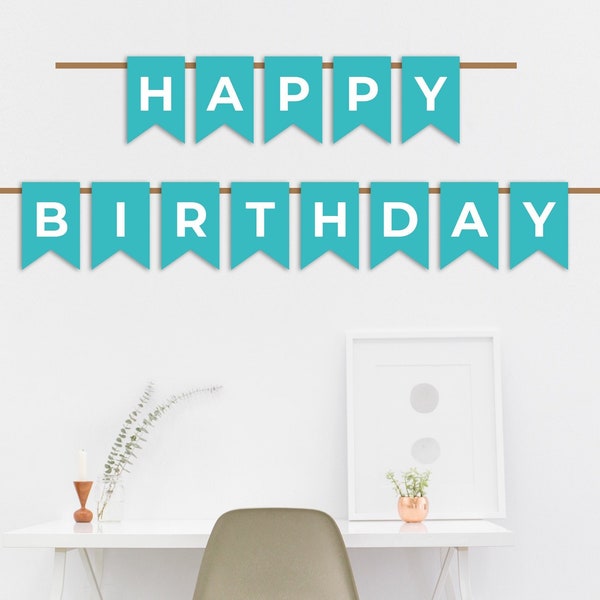 Happy Birthday Banner, Printable Banner, Party, Favors, Digital Banner, Teal