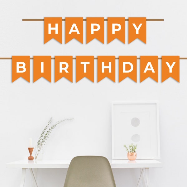 Happy Birthday Banner, Printable Banner, Party, Favors, Digital Banner, Orange