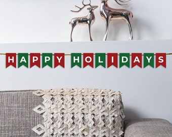 Happy Holidays Banner, Printable Banner, Party, Favors, Digital Banner, Holiday Banner