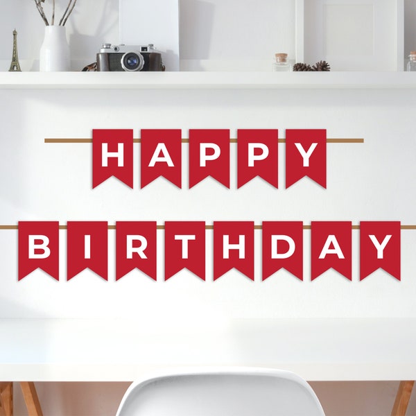 Happy Birthday Banner, Printable Banner, Party, Favors, Digital Banner, Red