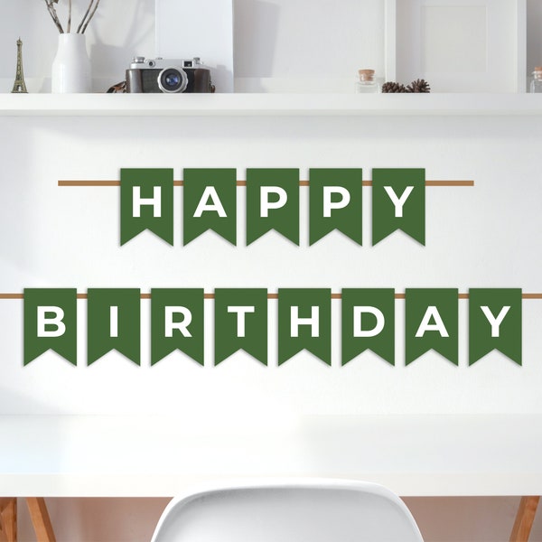 Happy Birthday Banner, Printable Banner, Party, Favors, Digital Banner, Olive Green