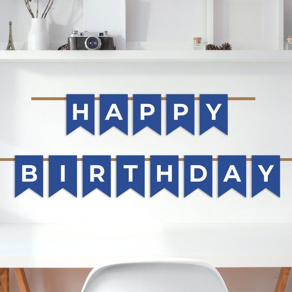 Happy Birthday Banner, Printable Banner, Party, Favors, Digital Banner, Blue