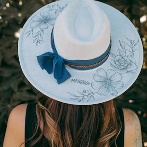 Birth Month Flower custom burned hat - Mother&#39;s Day - gift for her - wide brim hat