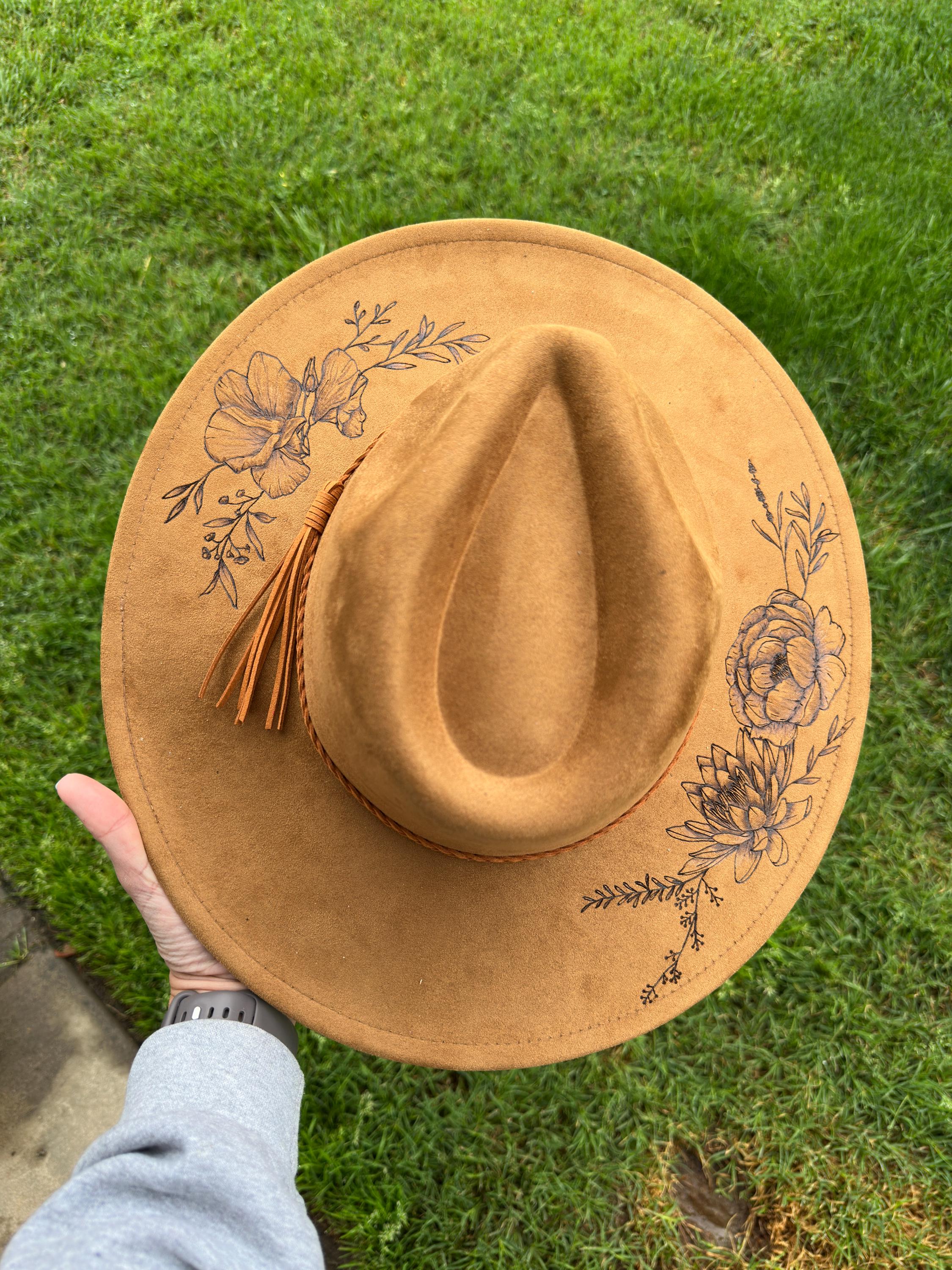 Birth Month Flower custom burned hat - Mother's Day - gift for her - wide brim hat