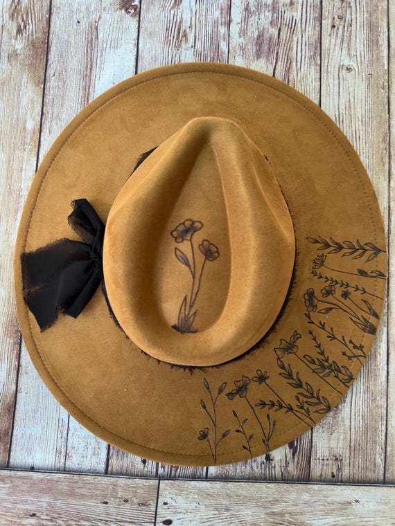 Wildflower Hat - Hand Burned - Made to Order - Vegan Suede  display picture 1