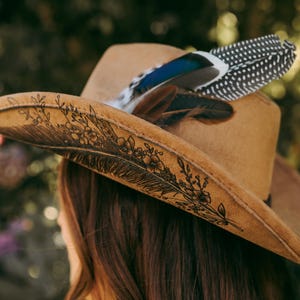 Feather cowboy hat - hand burned - made to order