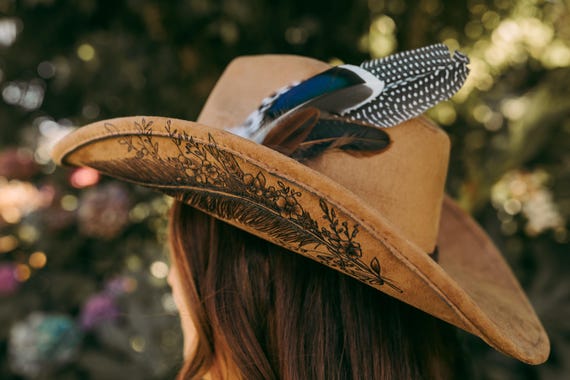 Feather Cowboy Hat - Hand Burned - Made to Order  display picture 3