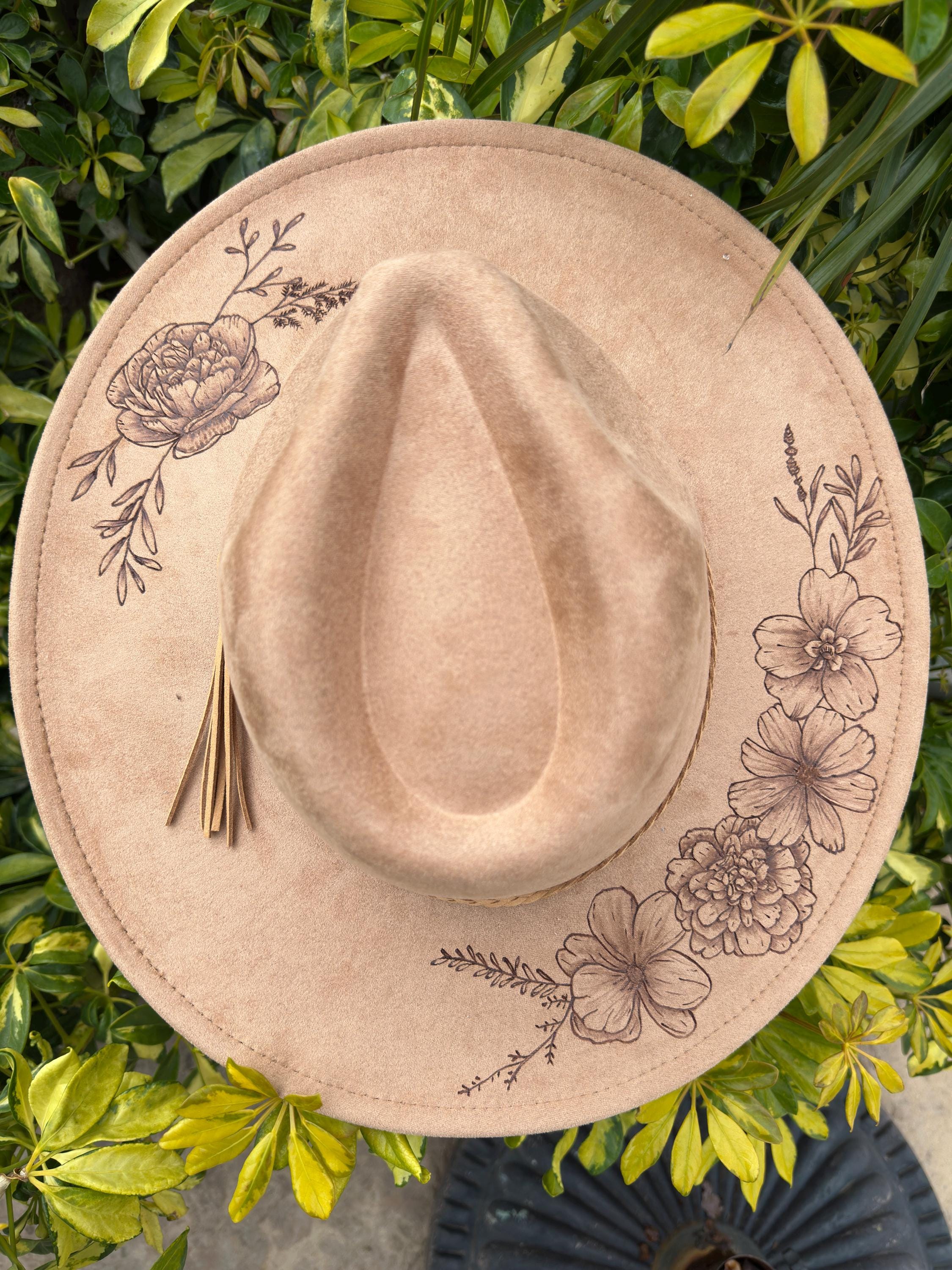 Birth Month Flower custom burned hat - Mother's Day - gift for her - wide brim hat