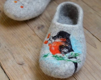 Womens Felt Slippers Bird, Christmas Gift WIfe