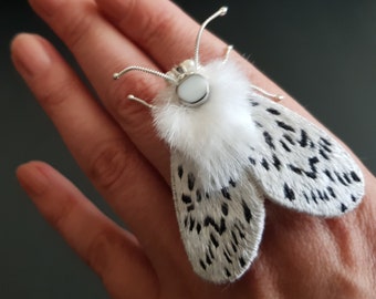 Textile Moth Pin Brooch, Embroidered Butterfly, Hyphantria cunea