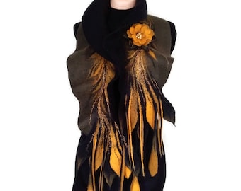 Merino wool Wearable Art Scarve, Hand Felted