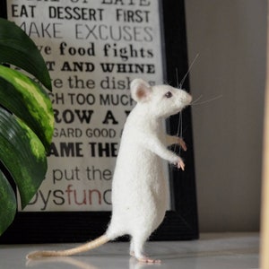 Fake Taxydermy Mouse withbendable arms and tale, White Needle Felt Mice