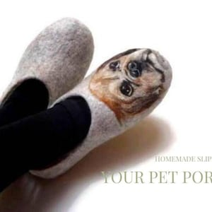 Pet Dog Felt slippers, Custom Pet Portrait, Dog lover gift